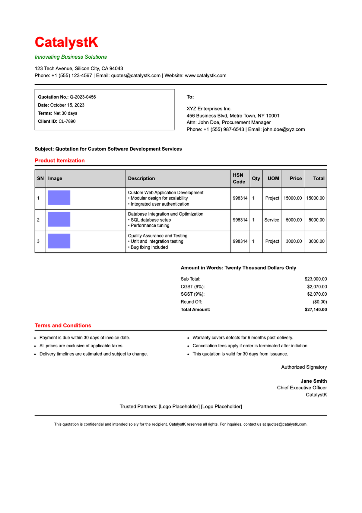 Professional software generated quotation for electrical IoT devices with GST breakdown and brand_variant_1